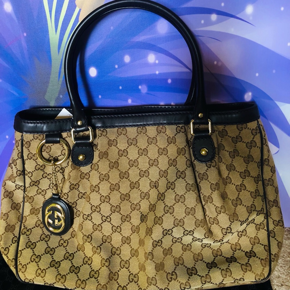 Gucci Gold and Black Monogram Bag